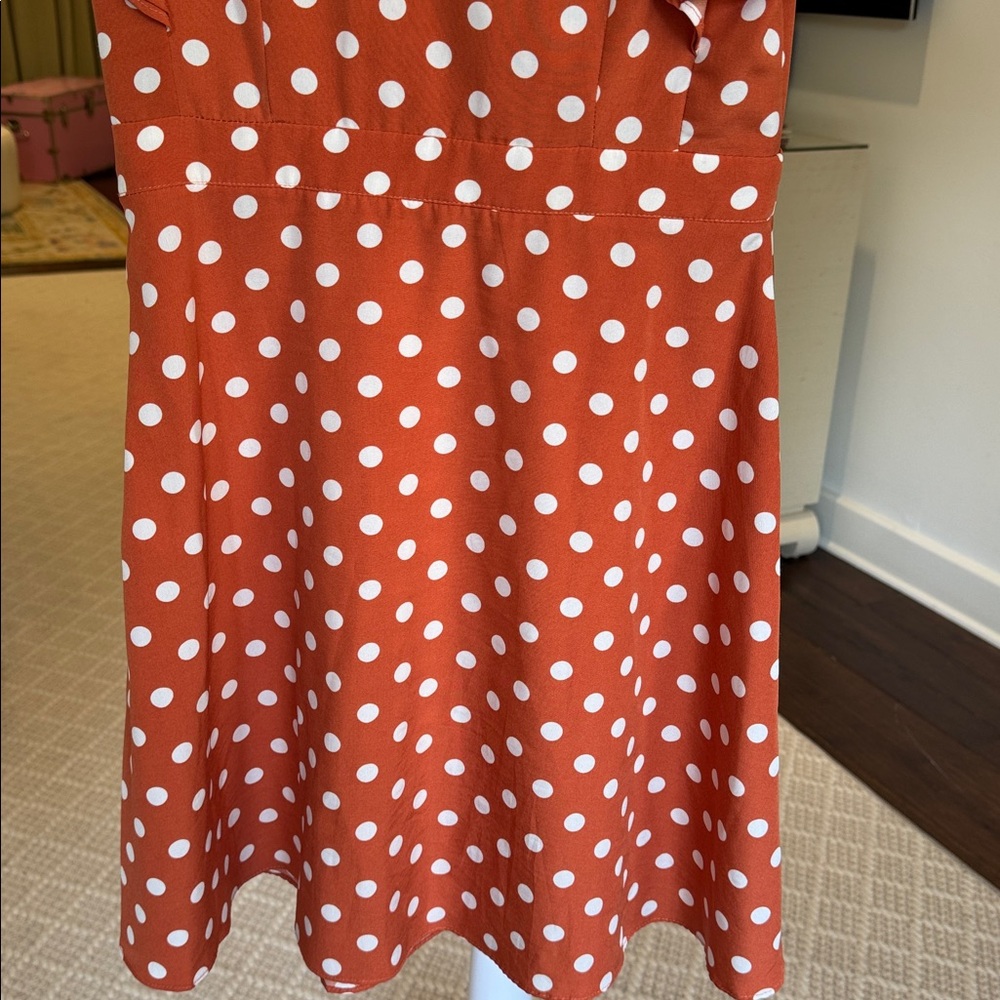 Aiden - Women’s Orange Polka Dot Mini Dress w/ White Collar - Size: Medium - Picture 7 of 10